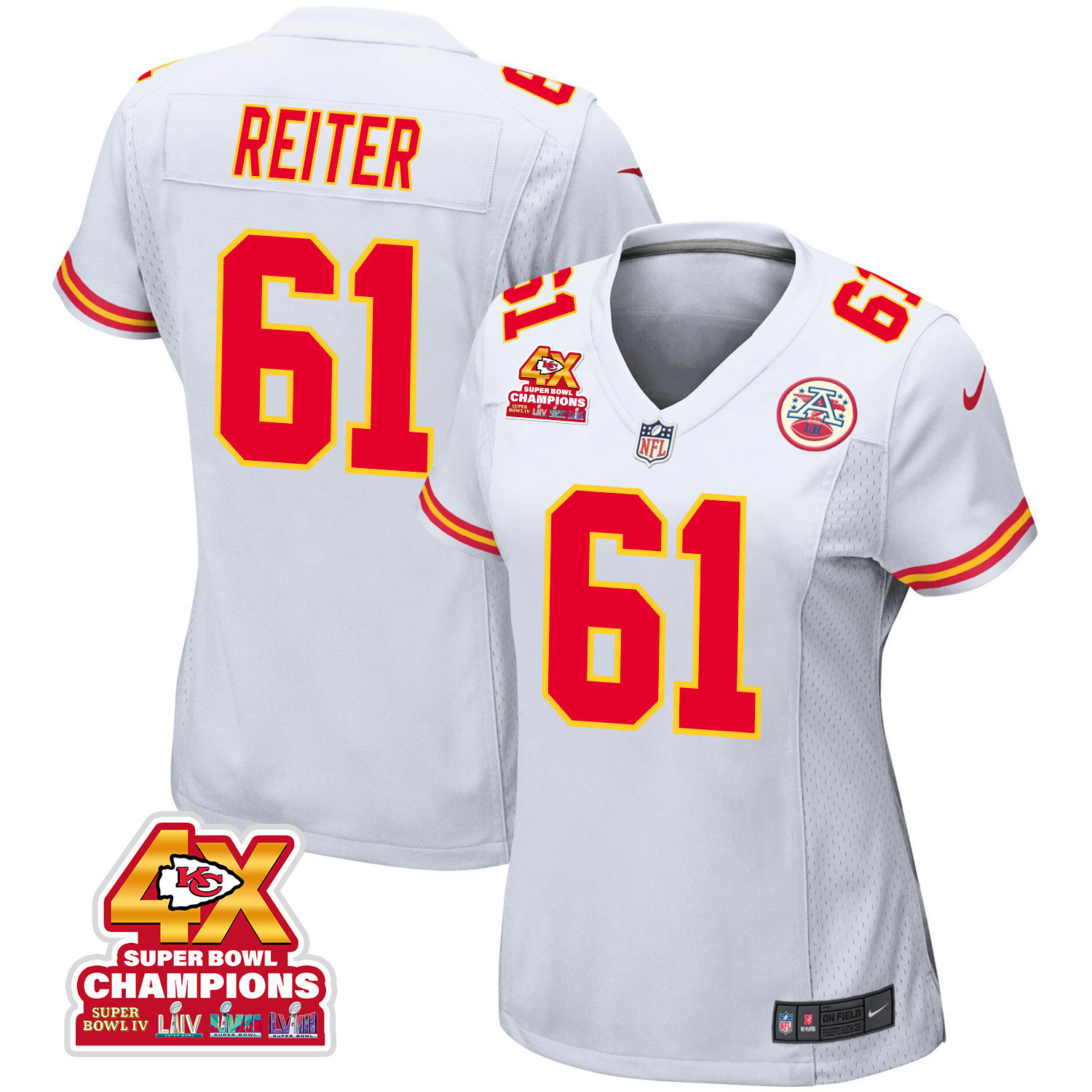 Austin Reiter 61 Kansas City Chiefs Super Bowl Lviii Champions 4x Game Women Jersey - White Js1809