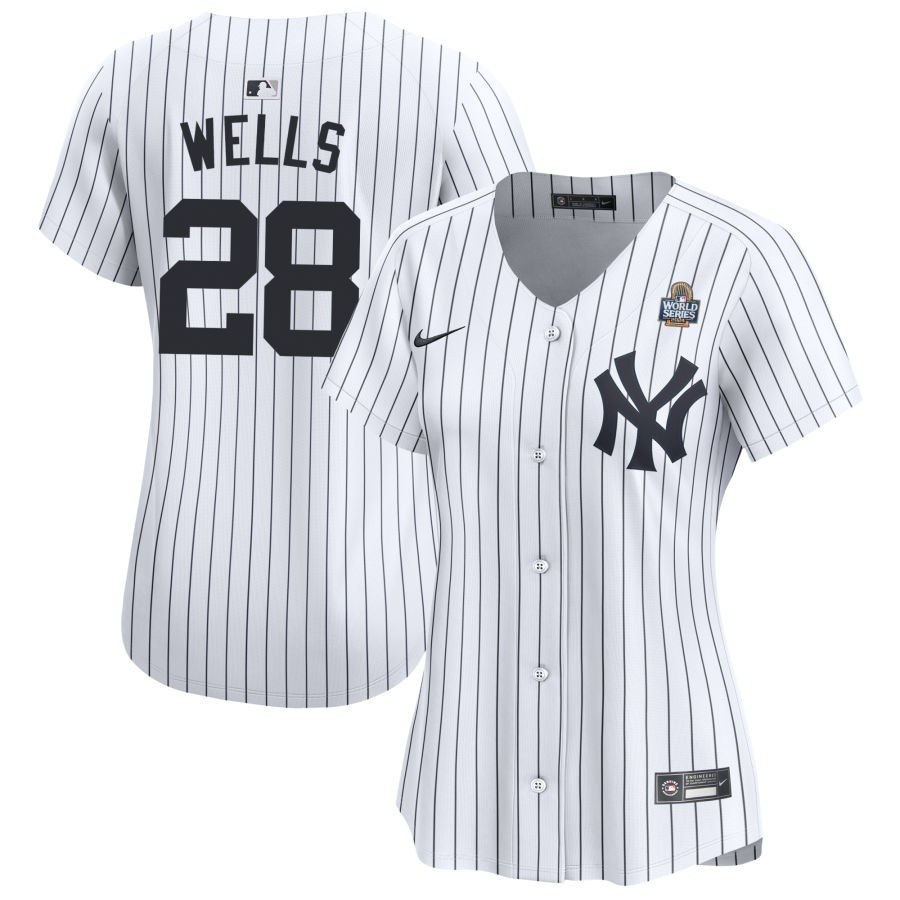 Austin Wells 28 New York Yankees Women's 2024 World Series Home Limited Jersey - White