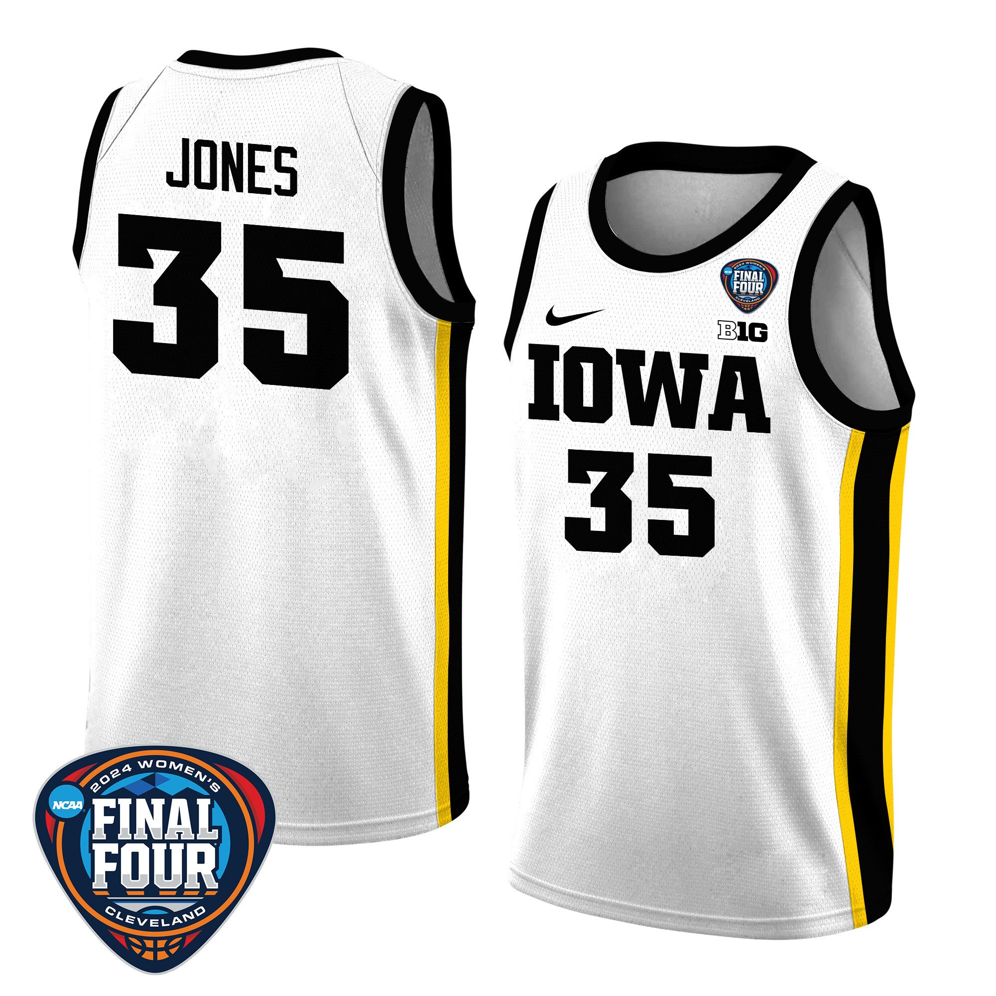 Ava Jones 35 Iowa Hawkeyes 2024 Final Four Patch Women's Basketball Jersey - Unisex Jersey