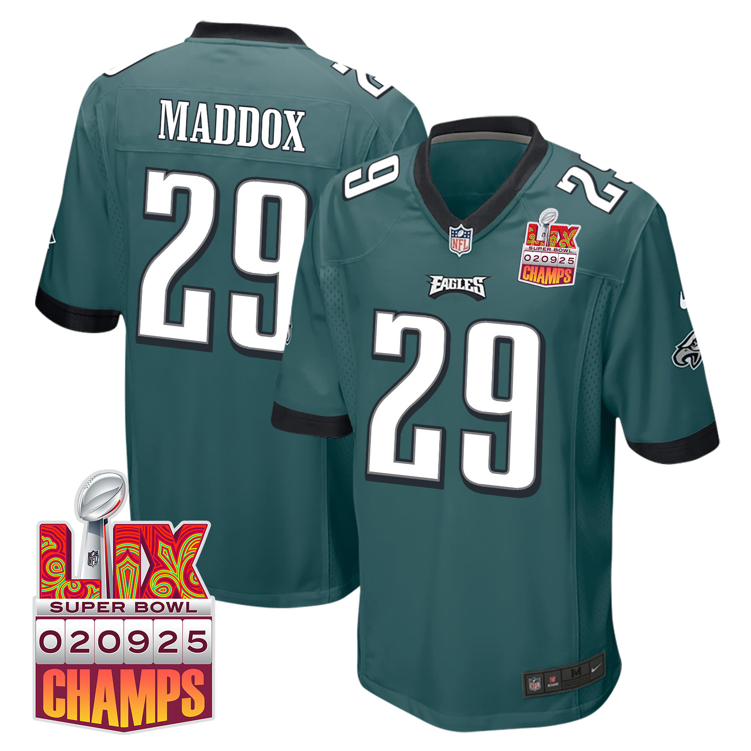 Avonte Maddox 29 Philadelphia Eagles Super Bowl Lix Champions Patch Game Men Jersey - Midnight Green Js7306