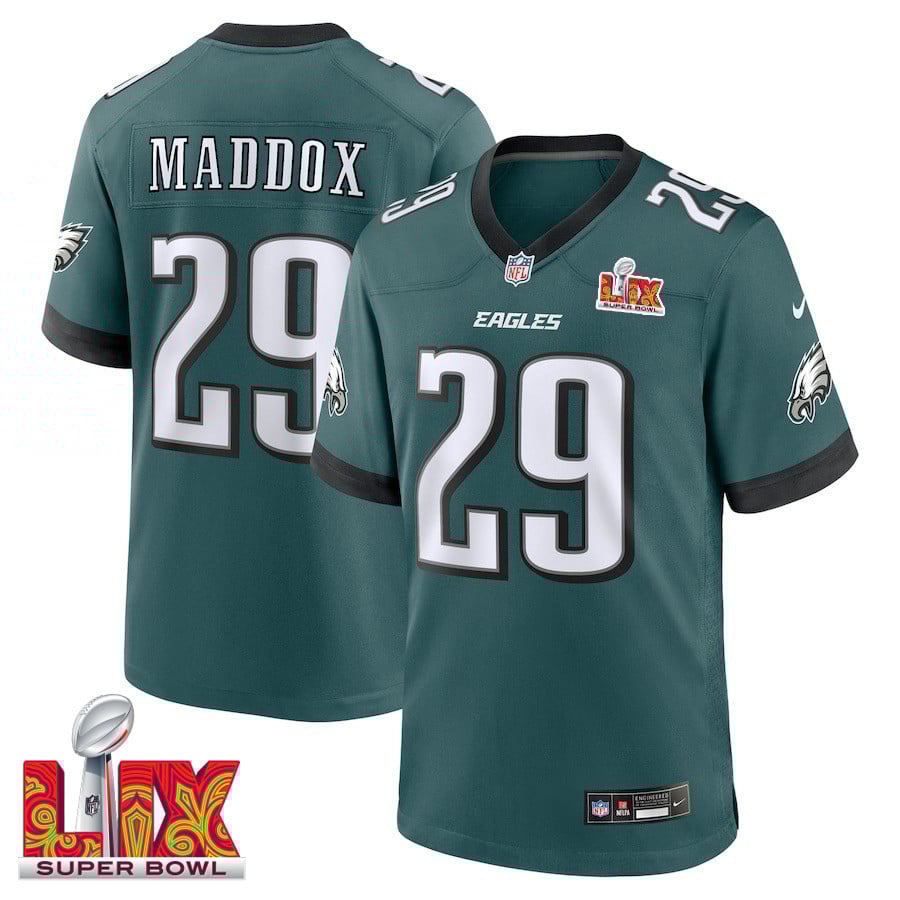 Avonte Maddox #29 Philadelphia Eagles Super Bowl Lix Jersey - Men's - Midnight Green Js6502