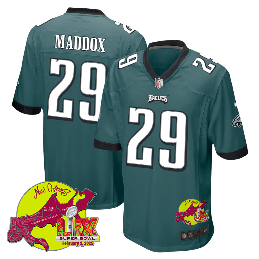 Avonte Maddox 29 Philadelphia Eagles Super Bowl Lix New Orleans Patch Game Men Jersey - Midnight Green Js9590