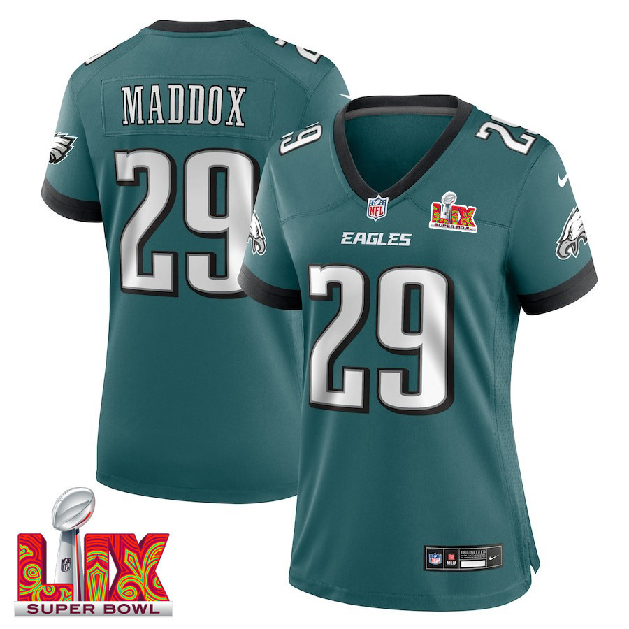 Avonte Maddox #29 Philadelphia Eagles Super Bowl Lix Women's Jersey - Midnight Green Js2154