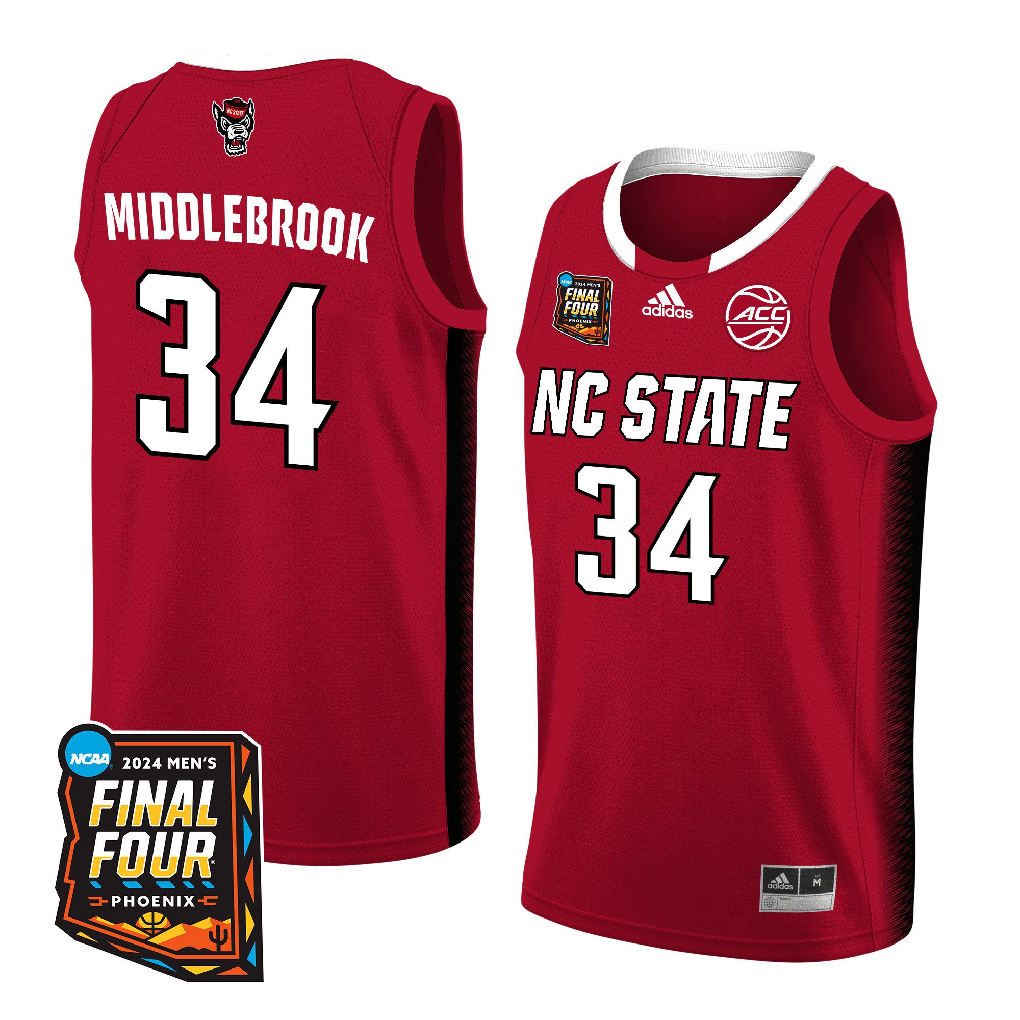 Ben Middlebrooks Nc State 2024 Men's Final Four Patch Basketball Jersey - Red/white