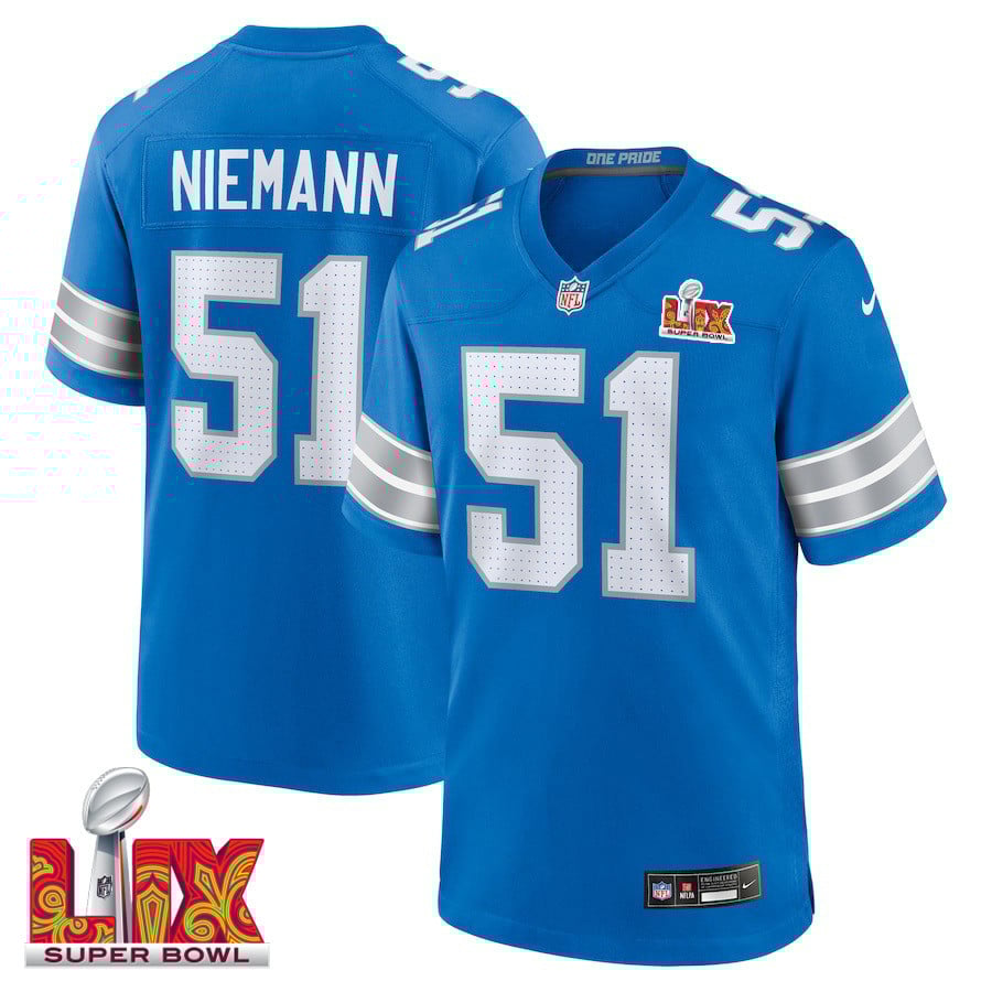 Ben Niemann #51 Detroit Lions Super Bowl Lix Jersey - Men's - Blue Js5808