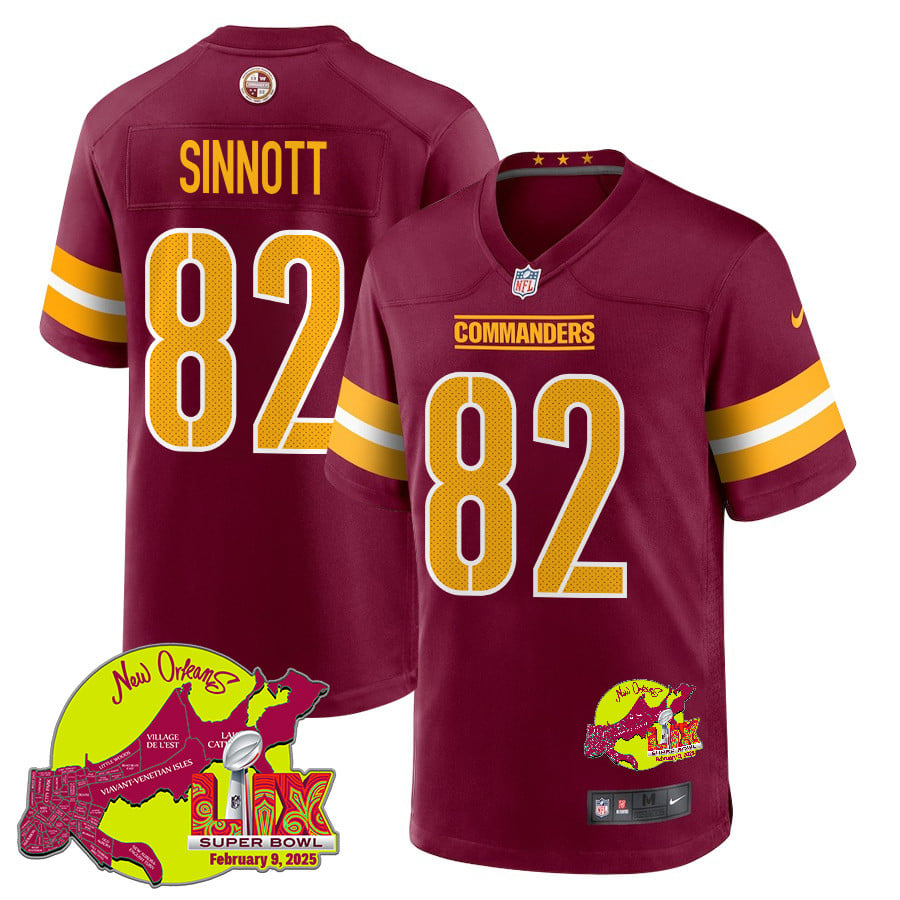 Ben Sinnott 82 Washington Commanders Super Bowl Lix New Orleans Patch Game Men Jersey - Burgundy Js3612