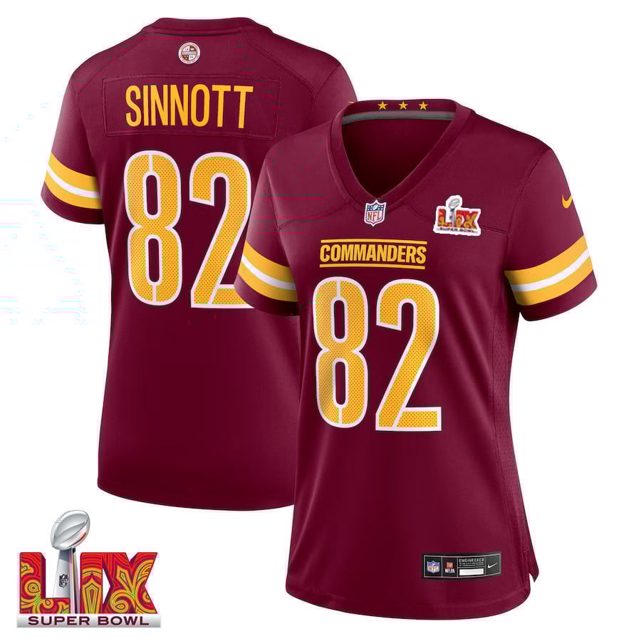 Ben Sinnott #82 Washington Commanders Super Bowl Lix Women's Jersey - Burgundy Js8705