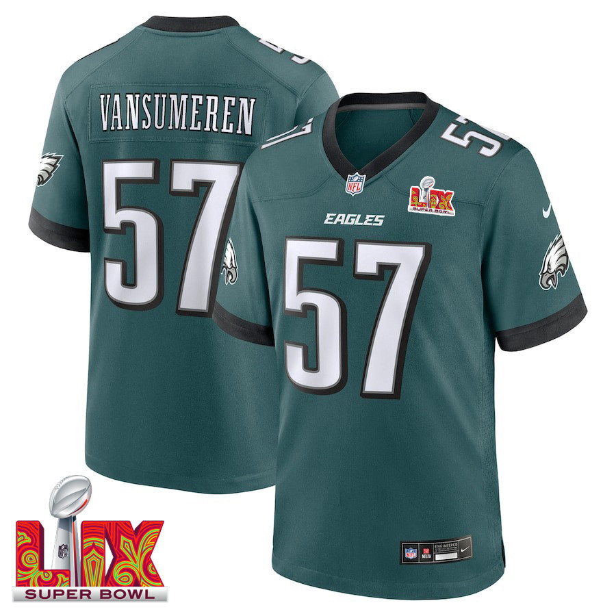 Ben Vansumeren #57 Philadelphia Eagles Super Bowl Lix Jersey - Men's - Midnight Green Js4242