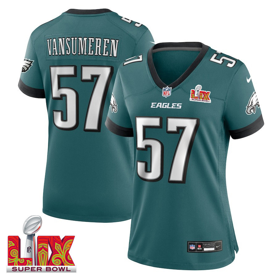 Ben Vansumeren #57 Philadelphia Eagles Super Bowl Lix Women's Jersey - Midnight Green Js8074