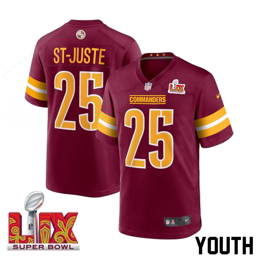 Benjamin St-juste #25 Washington Commanders Super Bowl Lix Youth Jersey - Burgundy Js5090