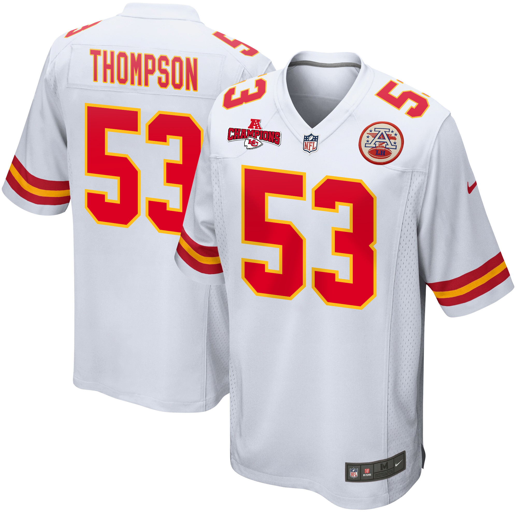 Bj Thompson 53 Kansas City Chiefs Afc Champions Patch Game Men Jersey - White Js8130