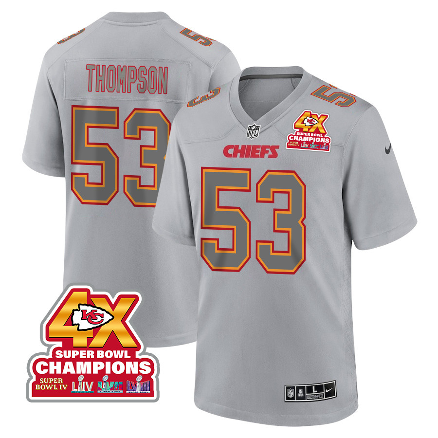 Bj Thompson 53 Kansas City Chiefs Super Bowl Lviii Champions 4x Atmosphere Fashion Game Men Jersey - Gray Js8047