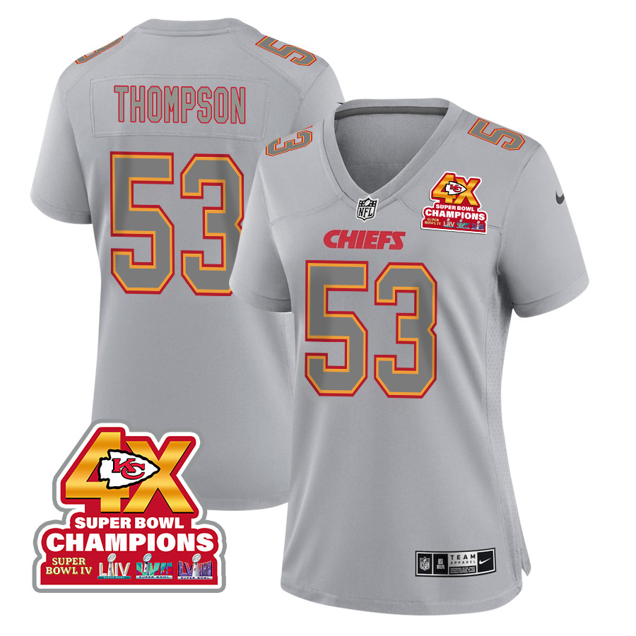 Bj Thompson 53 Kansas City Chiefs Super Bowl Lviii Champions 4x Atmosphere Fashion Game Women Jersey - Gray Js2980