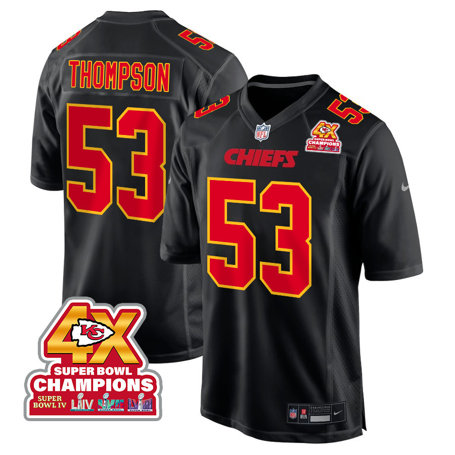 Bj Thompson 53 Kansas City Chiefs Super Bowl Lviii Champions 4x Fashion Game Men Jersey - Carbon Black Js7631