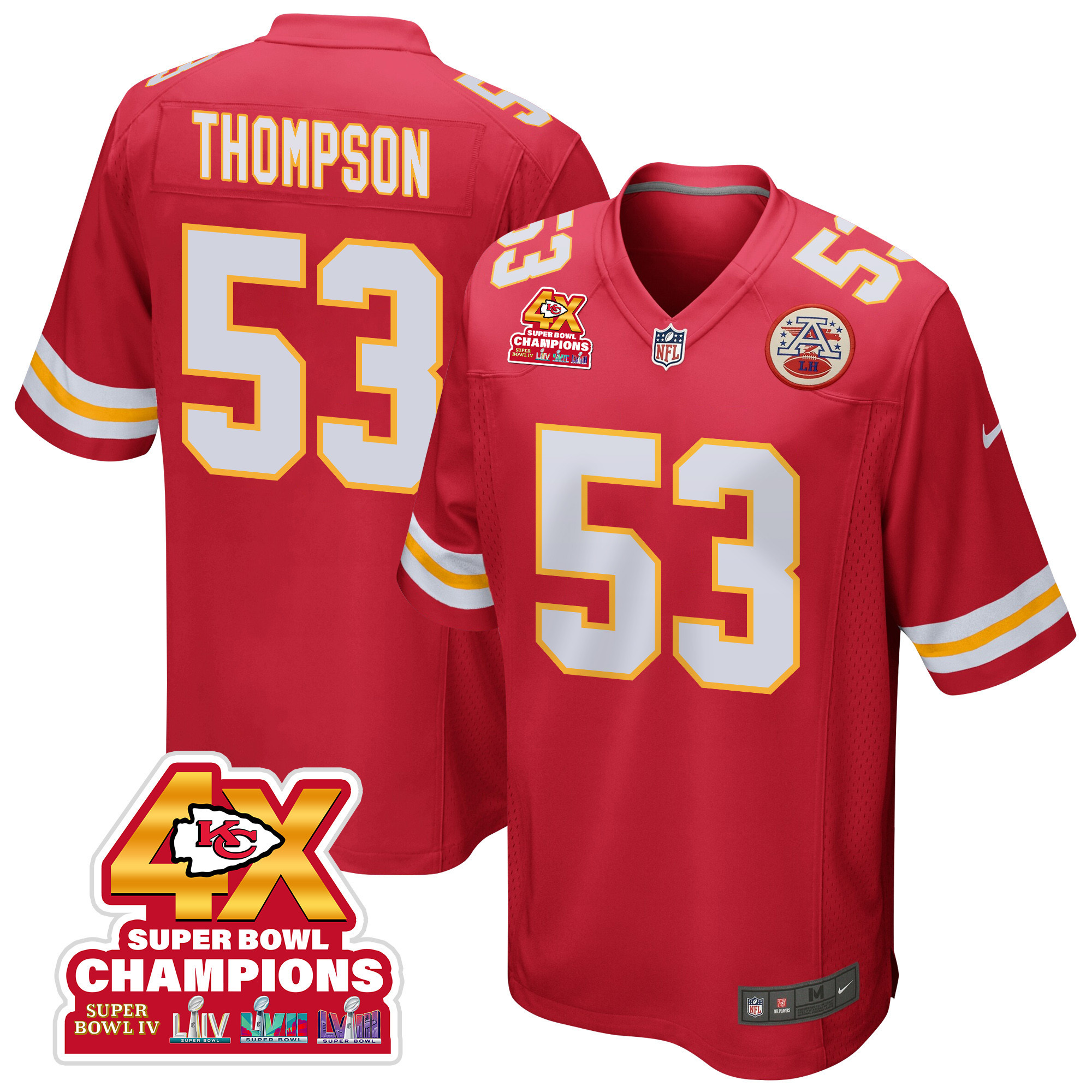 Bj Thompson 53 Kansas City Chiefs Super Bowl Lviii Champions 4x Game Men Jersey - Red Js1940