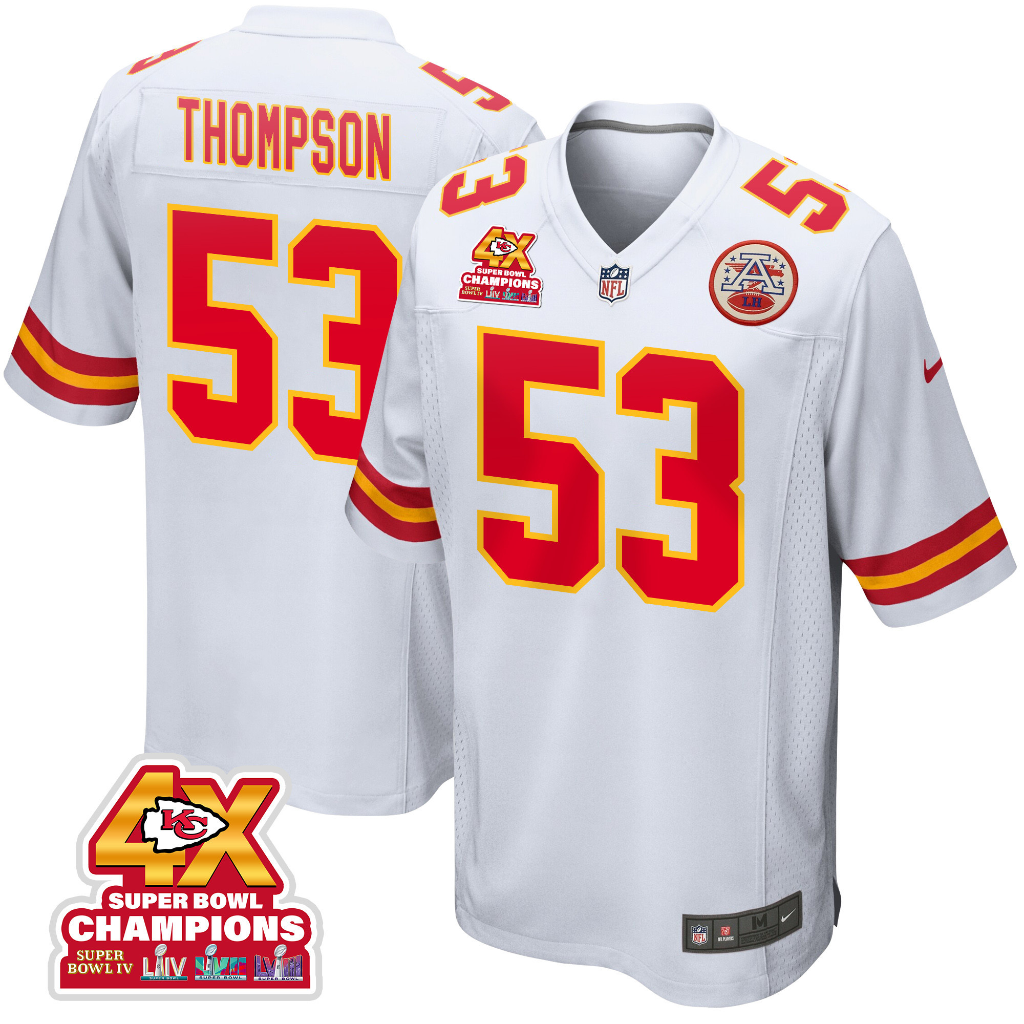 Bj Thompson 53 Kansas City Chiefs Super Bowl Lviii Champions 4x Game Men Jersey - White Js3182