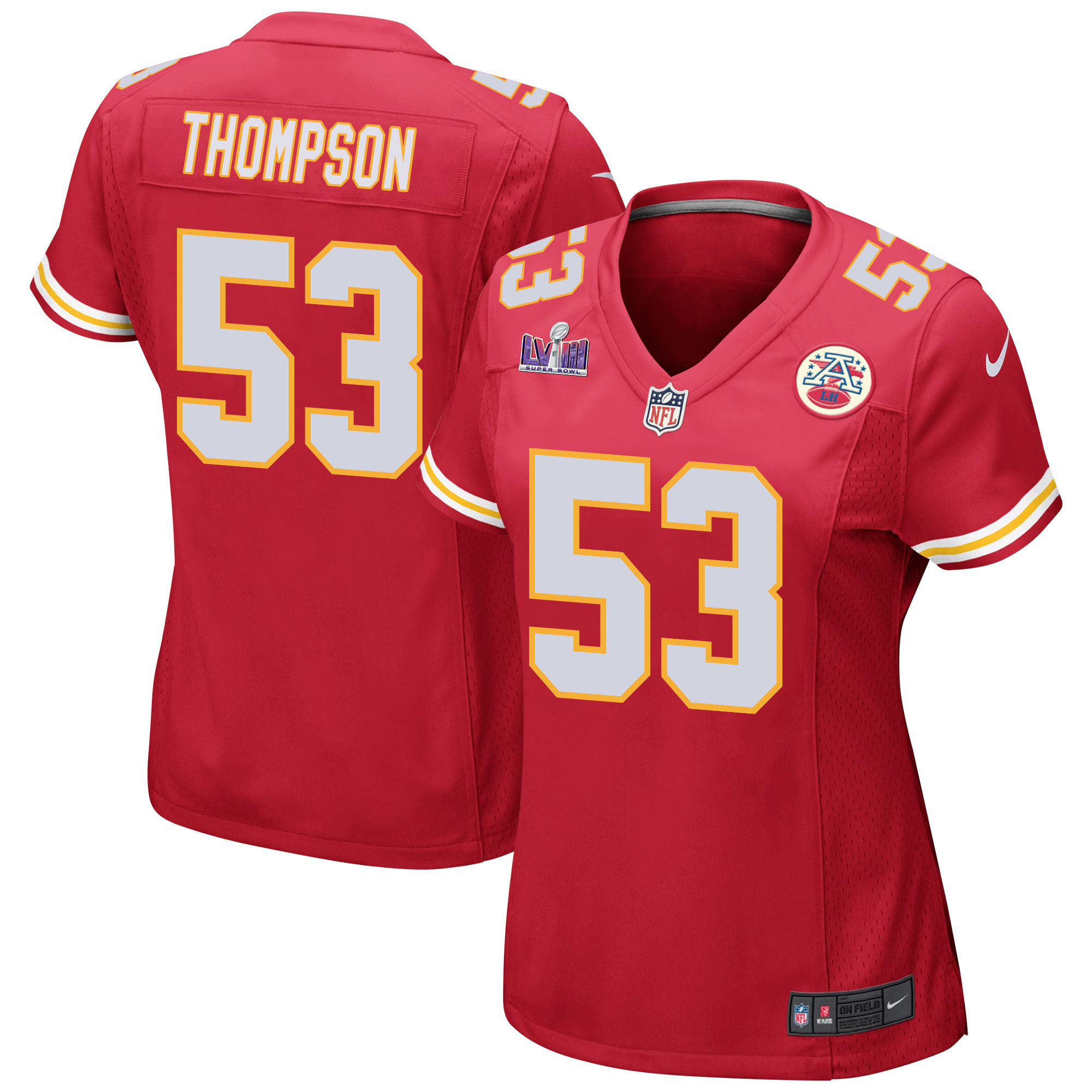 Bj Thompson 53 Kansas City Chiefs Super Bowl Lviii Patch Game Women Jersey - Red Js7971