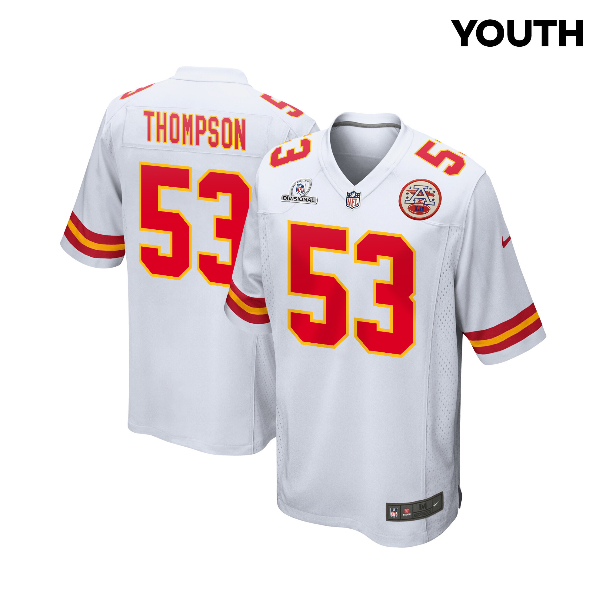 Bj Thompson 53 Kansas City Chiefs Super Bowl Lviii Patch Game Youth Jersey - White Js7035