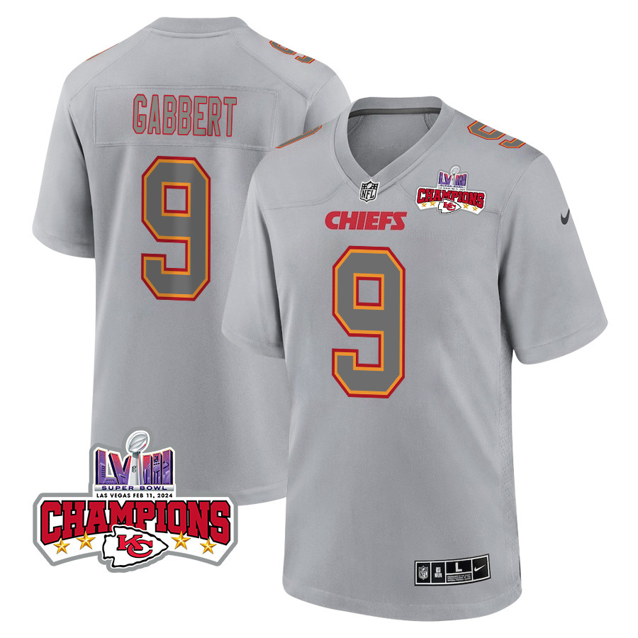 Blaine Gabbert 9 Kansas City Chiefs Super Bowl Lviii Champions 4 Stars Patch Atmosphere Fashion Game Men Jersey - Gray Js8307