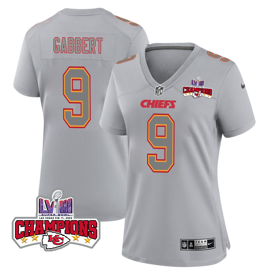 Blaine Gabbert 9 Kansas City Chiefs Super Bowl Lviii Champions 4 Stars Patch Atmosphere Fashion Game Women Jersey - Gray Js6354