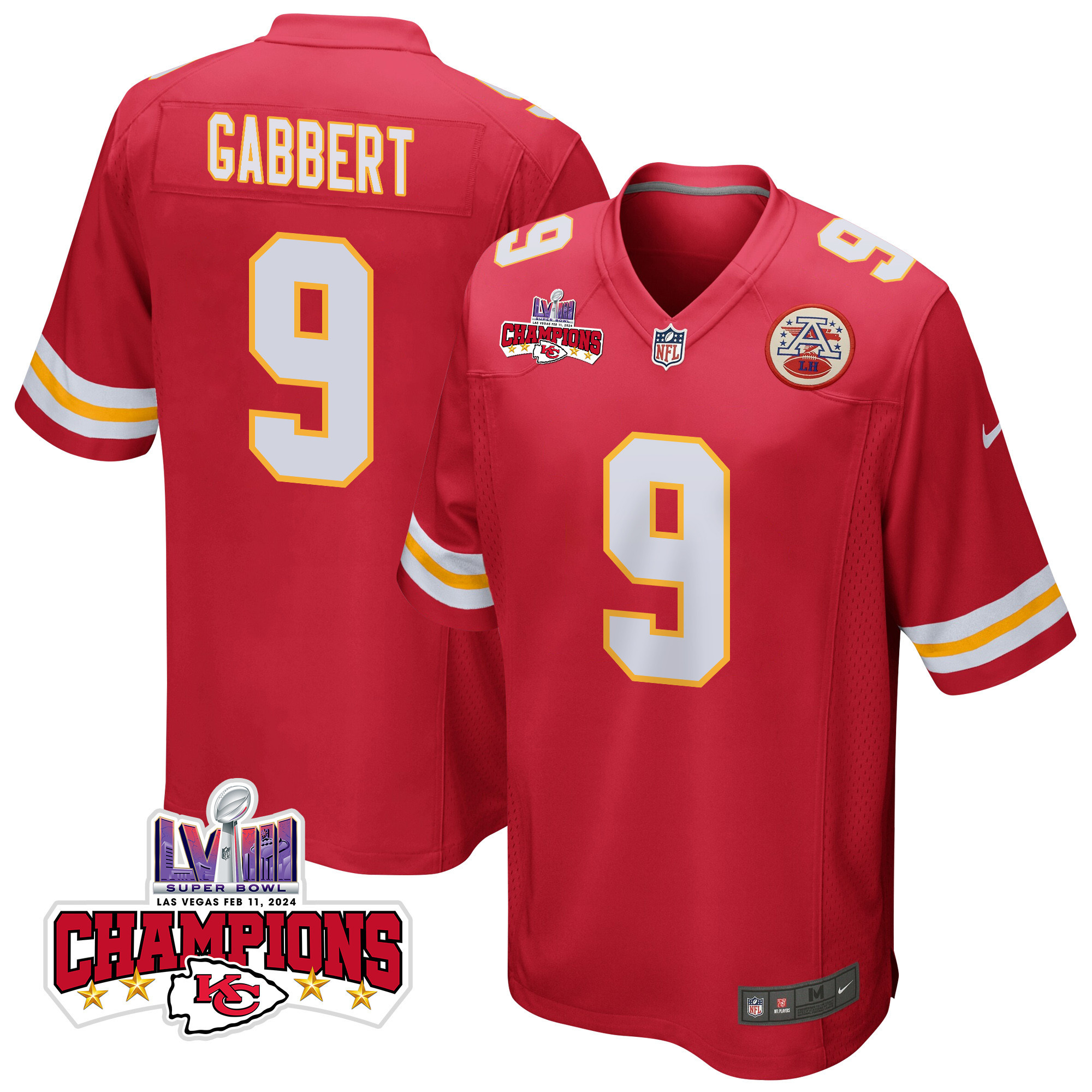 Blaine Gabbert 9 Kansas City Chiefs Super Bowl Lviii Champions 4 Stars Patch Game Men Jersey - Red Js8714