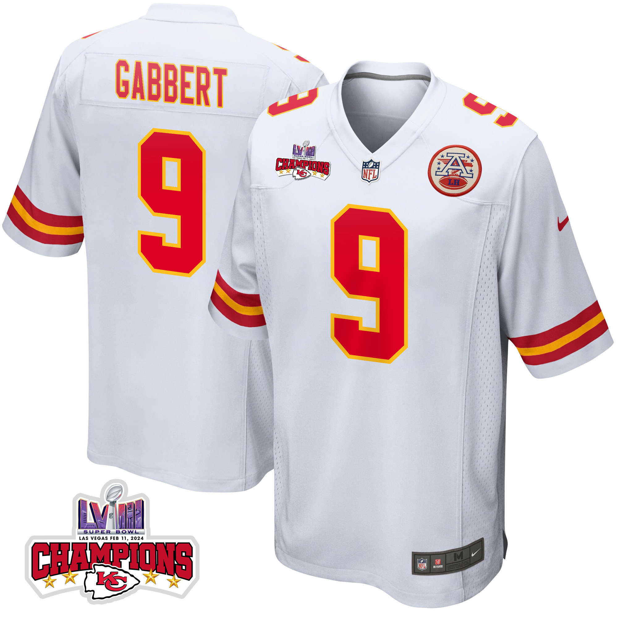 Blaine Gabbert 9 Kansas City Chiefs Super Bowl Lviii Champions 4 Stars Patch Game Men Jersey - White Js8792