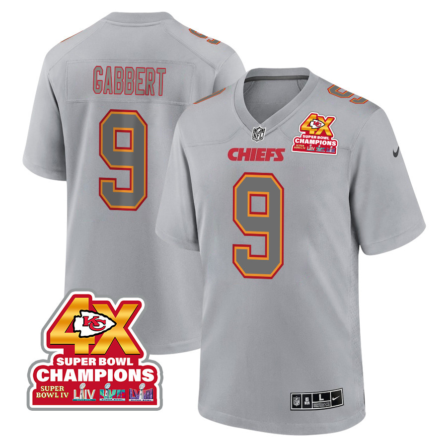 Blaine Gabbert 9 Kansas City Chiefs Super Bowl Lviii Champions 4x Atmosphere Fashion Game Men Jersey - Gray Js2027