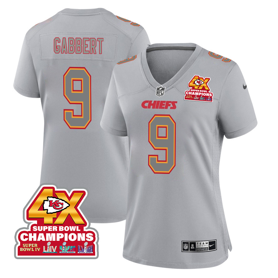 Blaine Gabbert 9 Kansas City Chiefs Super Bowl Lviii Champions 4x Atmosphere Fashion Game Women Jersey - Gray Js3829