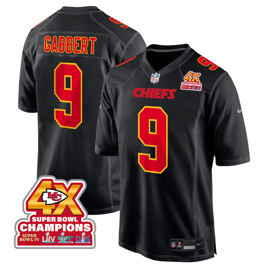 Blaine Gabbert 9 Kansas City Chiefs Super Bowl Lviii Champions 4x Fashion Game Men Jersey - Carbon Black Js8874