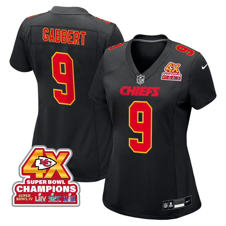 Blaine Gabbert 9 Kansas City Chiefs Super Bowl Lviii Champions 4x Fashion Game Women Jersey - Carbon Black Js9662