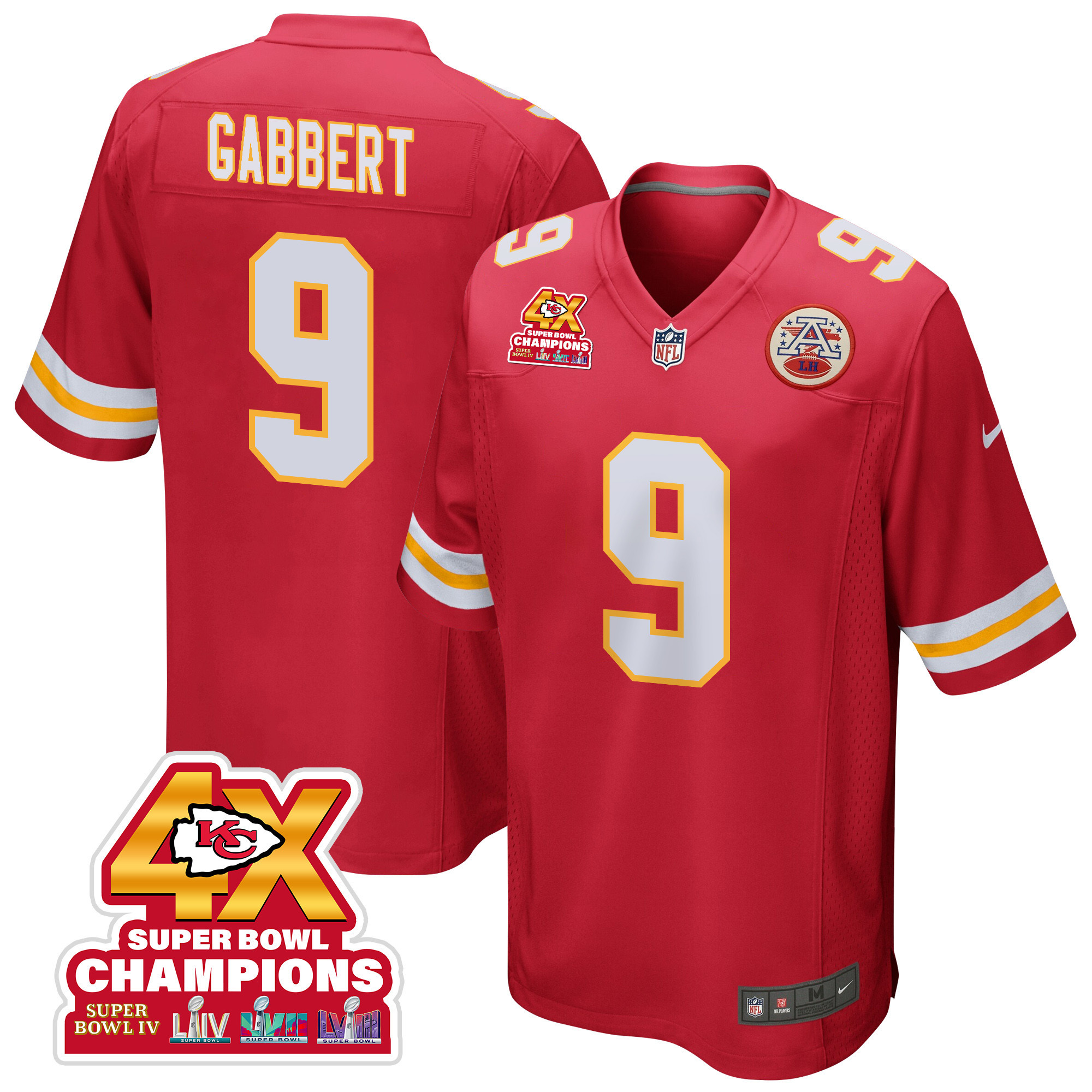 Blaine Gabbert 9 Kansas City Chiefs Super Bowl Lviii Champions 4x Game Men Jersey - Red Js6589