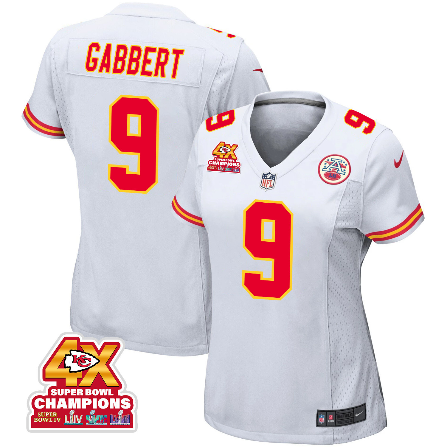 Blaine Gabbert 9 Kansas City Chiefs Super Bowl Lviii Champions 4x Game Women Jersey - White Js6117