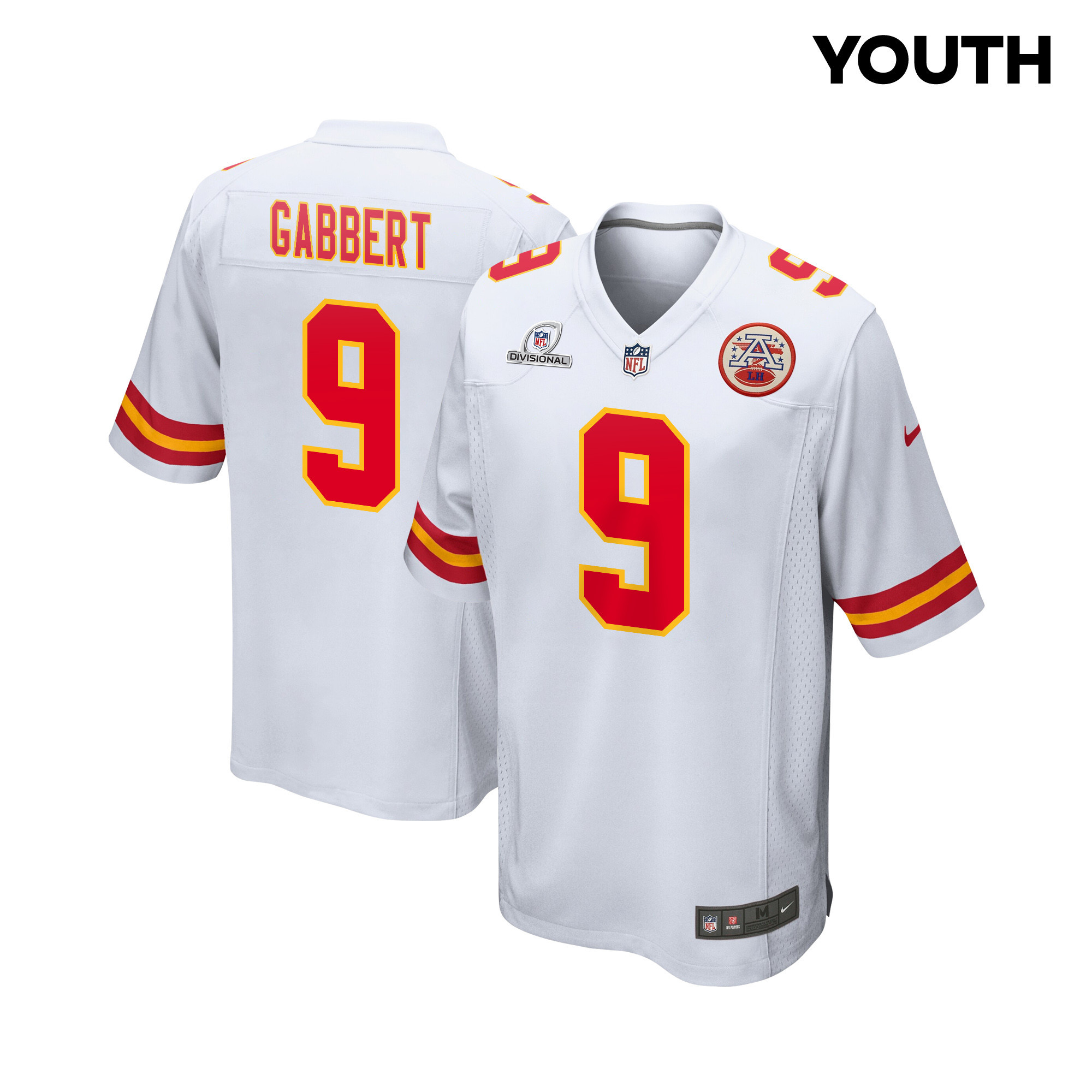 Blaine Gabbert 9 Kansas City Chiefs Super Bowl Lviii Patch Game Youth Jersey - White Js8119