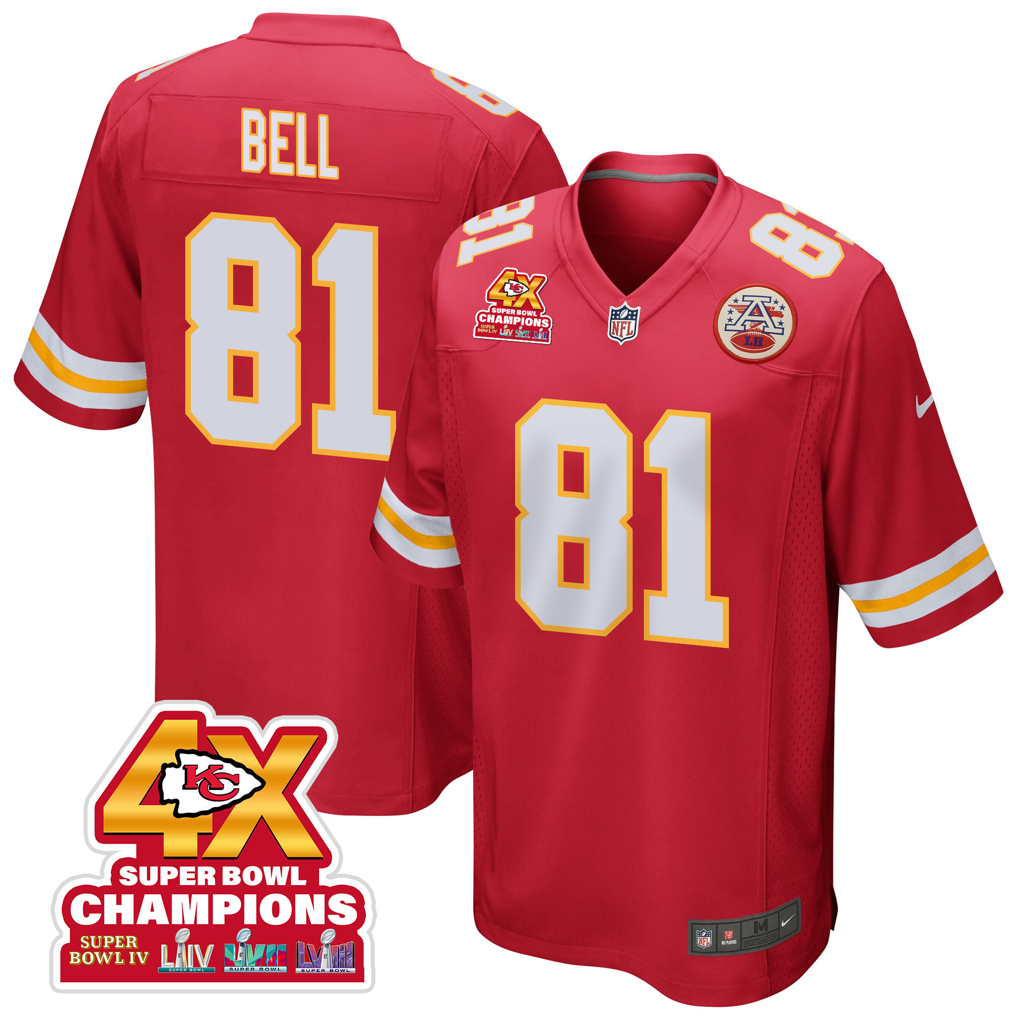 Blake Bell 81 Kansas City Chiefs Super Bowl Lviii Champions 4x Game Men Jersey - Red Js6032