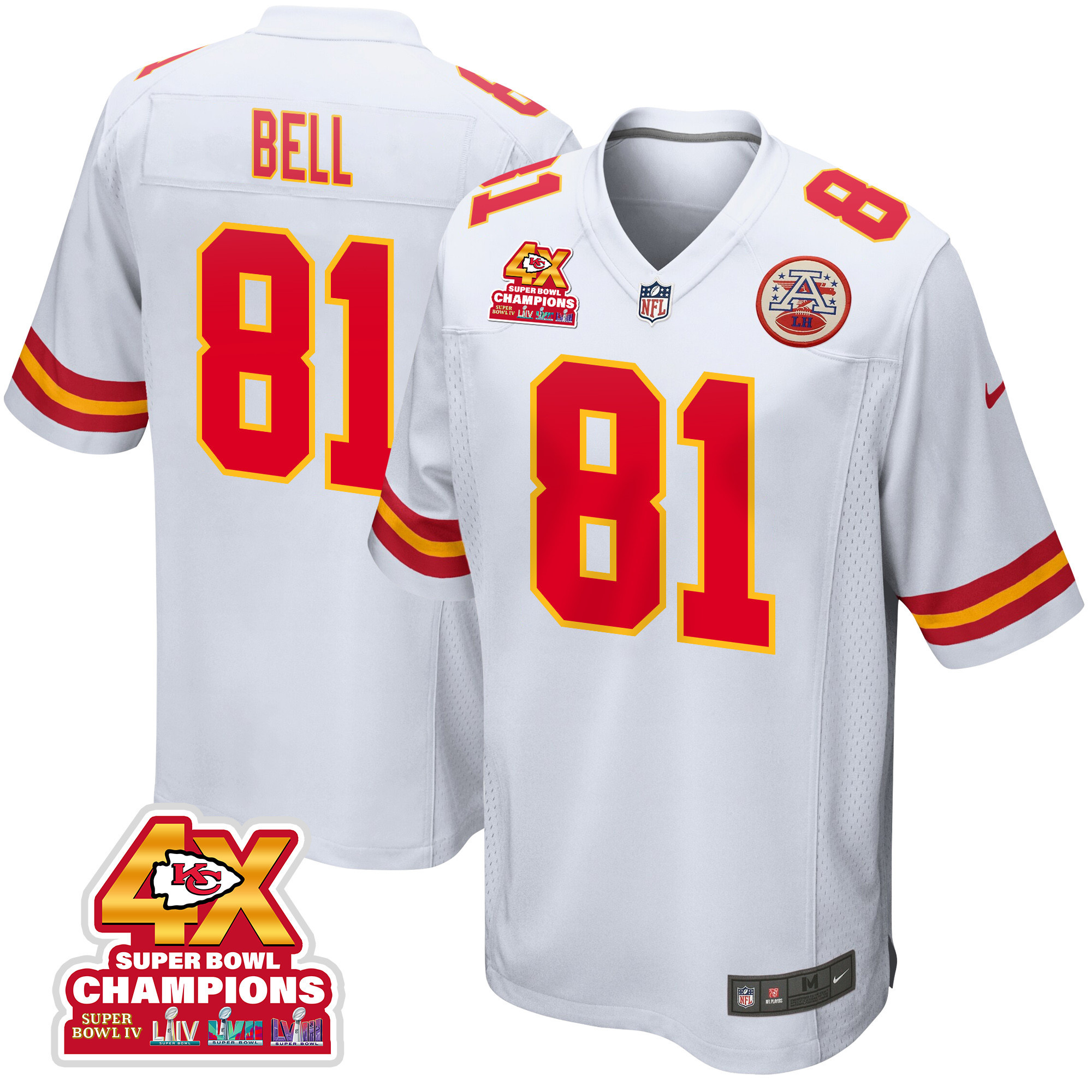 Blake Bell 81 Kansas City Chiefs Super Bowl Lviii Champions 4x Game Men Jersey - White Js6967