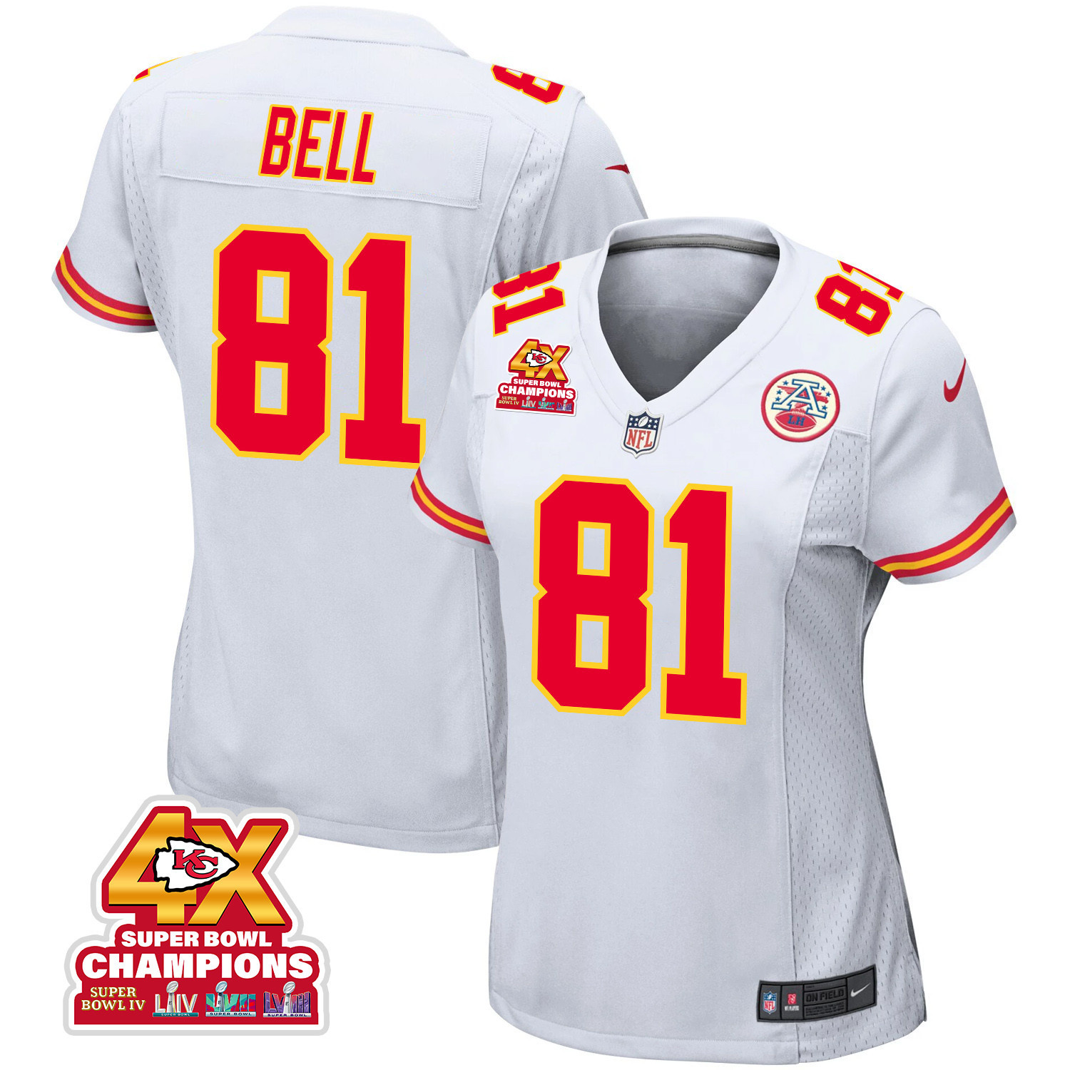 Blake Bell 81 Kansas City Chiefs Super Bowl Lviii Champions 4x Game Women Jersey - White Js7494