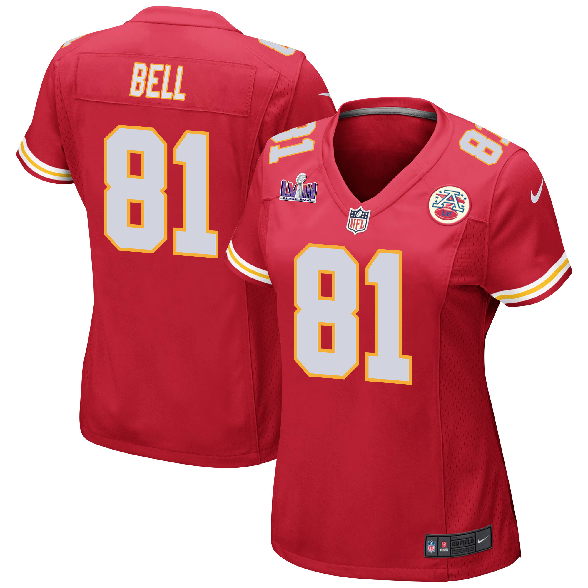 Blake Bell 81 Kansas City Chiefs Super Bowl Lviii Patch Game Women Jersey - Red Js8128