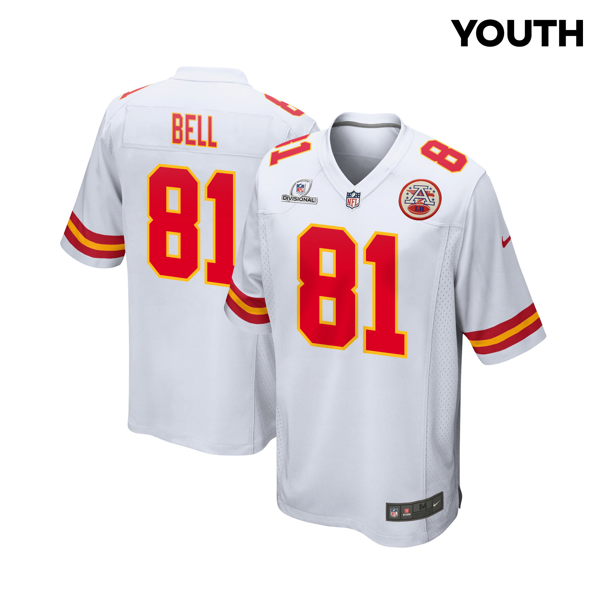 Blake Bell 81 Kansas City Chiefs Super Bowl Lviii Patch Game Youth Jersey - White Js4688