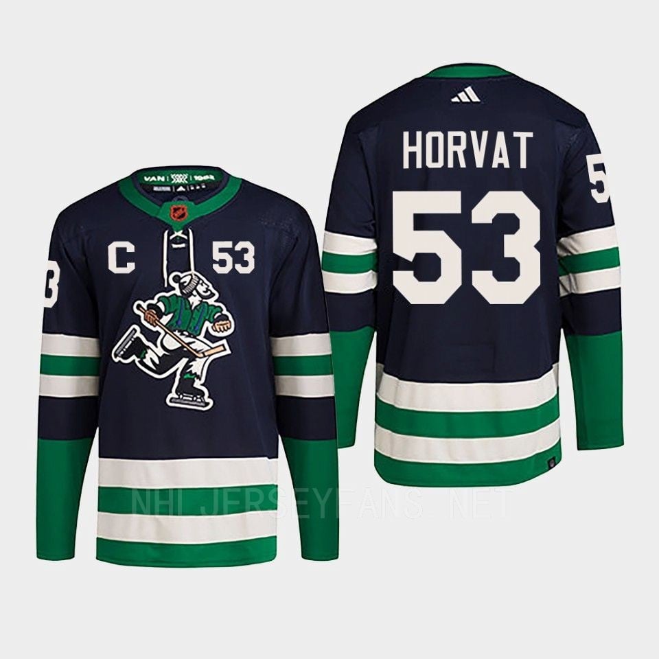 Bo Horvat 53 Reverse Retro 2.0 2022 Vancouver Canucks Navy Jersey Primegreen