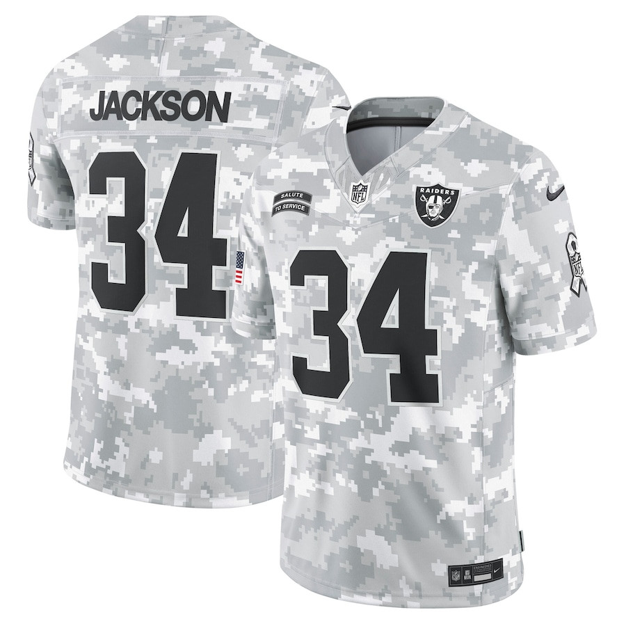 Bo Jackson 34 Las Vegas Raiders 2024 Salute To Service Retired Player Limited Men Jersey - Arctic Camo Js8252