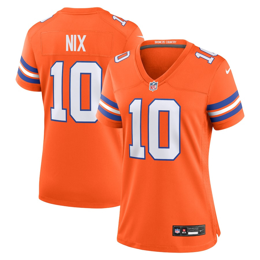 Bo Nix 10 Denver Broncos Women's Mile High Collection 1977 Throwback Player Game Jersey - Orange Js6534