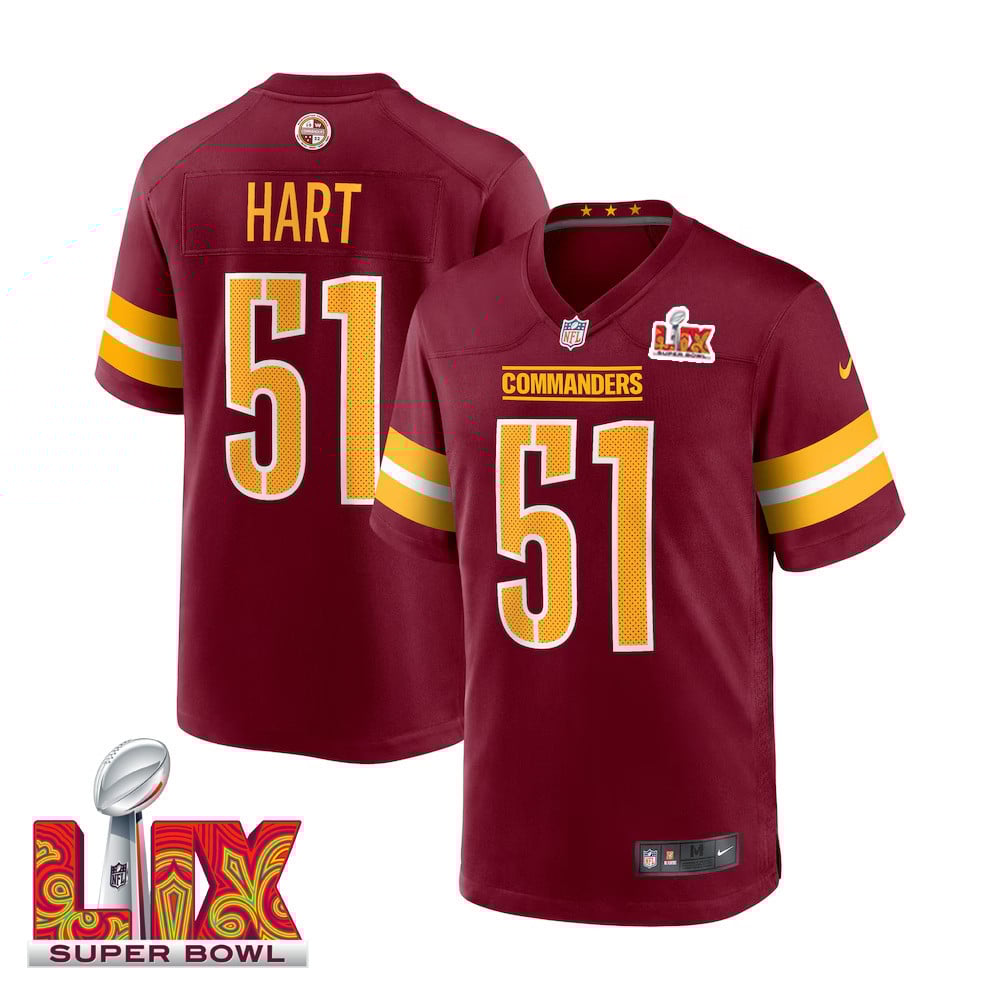 Bobby Hart #51 Washington Commanders Super Bowl Lix Jersey - Men's - Burgundy Js9343