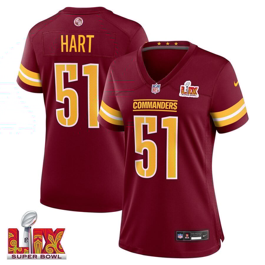 Bobby Hart #51 Washington Commanders Super Bowl Lix Women's Jersey - Burgundy Js7840