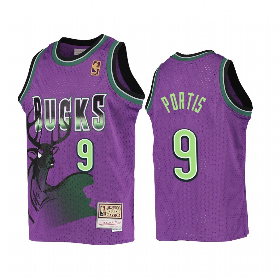 Bobby Portis 9 Milwaukee Bucks Youth Purple Reload Jersey Hardwood Classics
