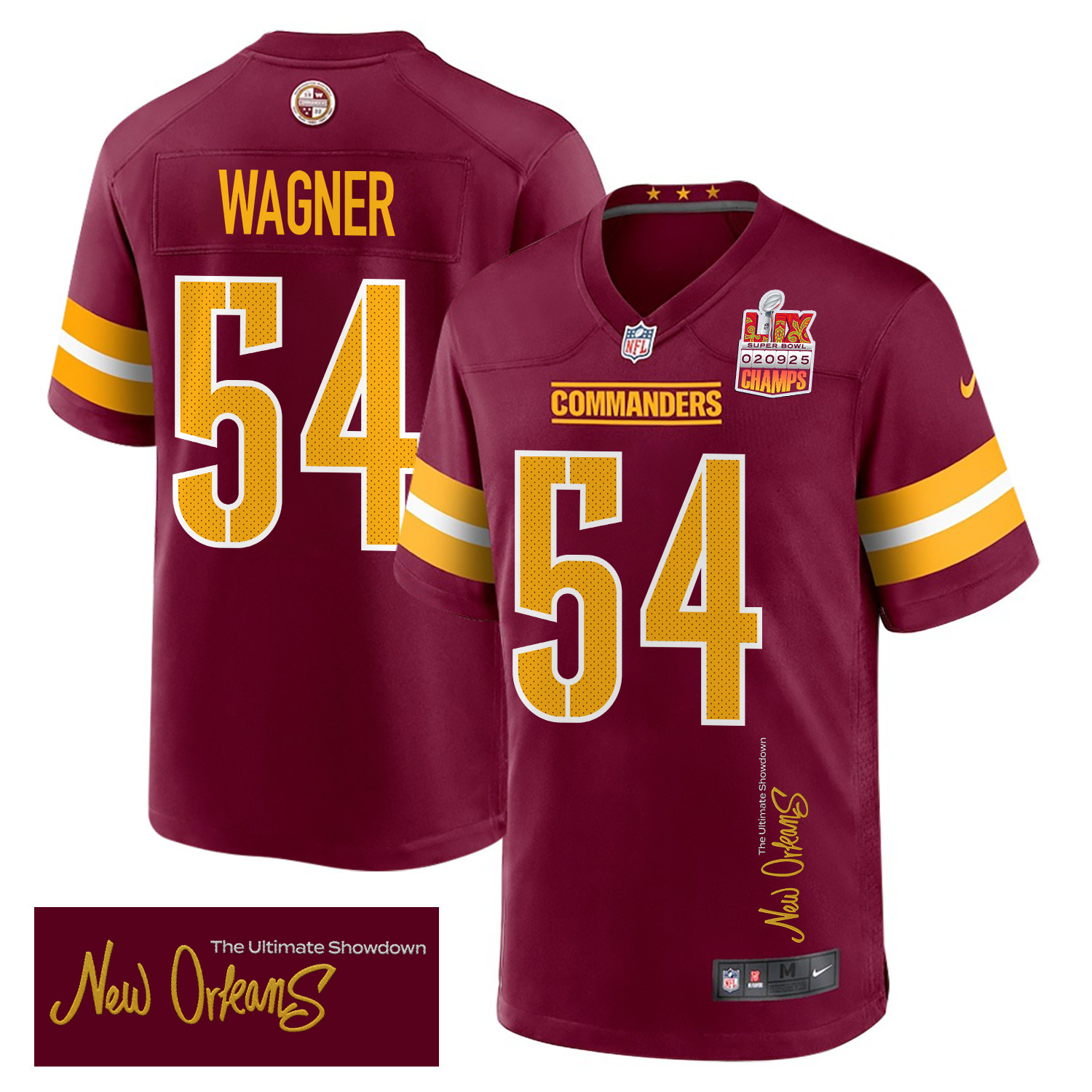 Bobby Wagner 54 Washington Commanders Super Bowl Lix Champions Patch 'new Orleans - The Ultimate Showdown' Embroidered Game Men Jersey - Burgundy Js3435