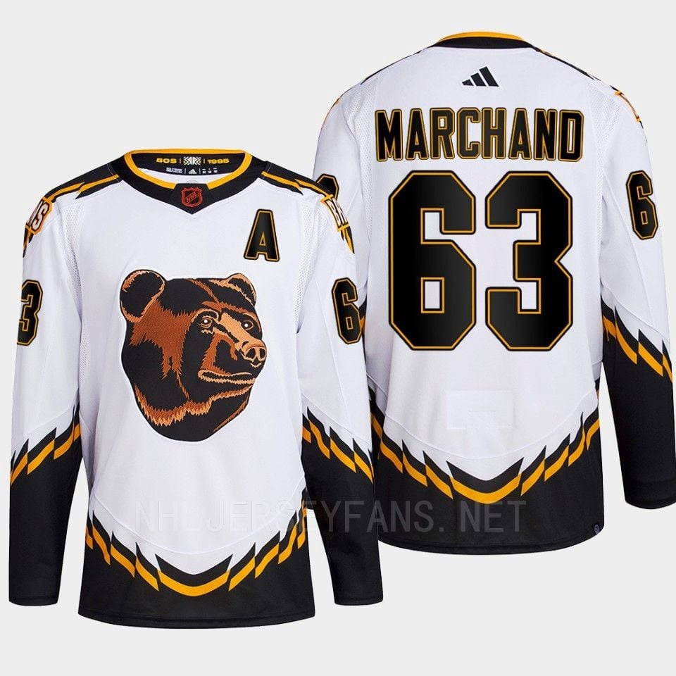 Boston Bruins 2022 Reverse Retro 2.0 Brad Marchand 63 White Primegreen Jersey Men's