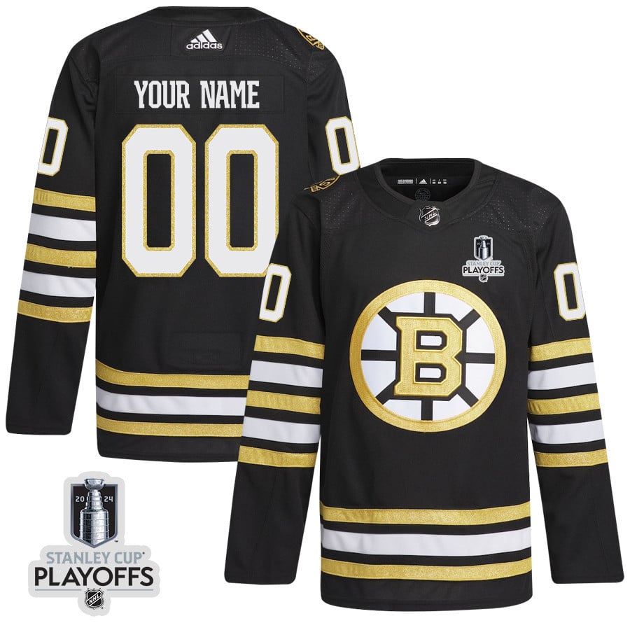 Boston Bruins 2024 Nhl Playoffs Patch Home Jersey Customized - Men, Black