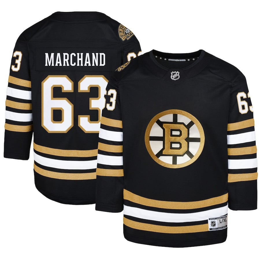 Brad Marchand 63 Boston Bruins Youth 100th Anniversary Jersey - Black