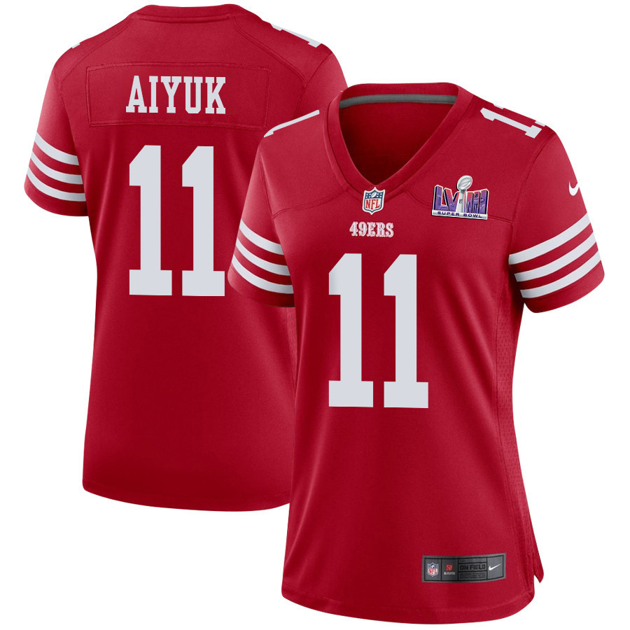 Brandon Aiyuk 11 San Francisco 49ers Super Bowl Lviii Patch Game Women Jersey - Scarlet Js4265