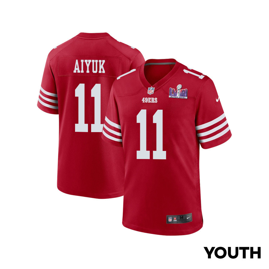 Brandon Aiyuk 11 San Francisco 49ers Super Bowl Lviii Patch Game Youth Jersey - Scarlet Js9144